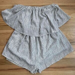 Peppermayo Off-Shoulder Black and‎ White Polka Dot Romper - Women’s Size 6